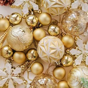 40pcs Gold Christmas Balls, Christmas Tree Decorative Balls, Christmas Tree Ornaments, Christmas Decorations Set. Gold Creative Painted Christmas Balls For Party, Christmas Tree, Wreaths, And Christmas Decorations Gold