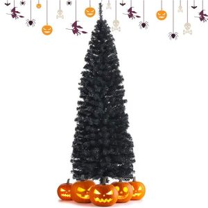 6 Feet Unlit Pencil Slim Tree Artificial Christmas Tree Black