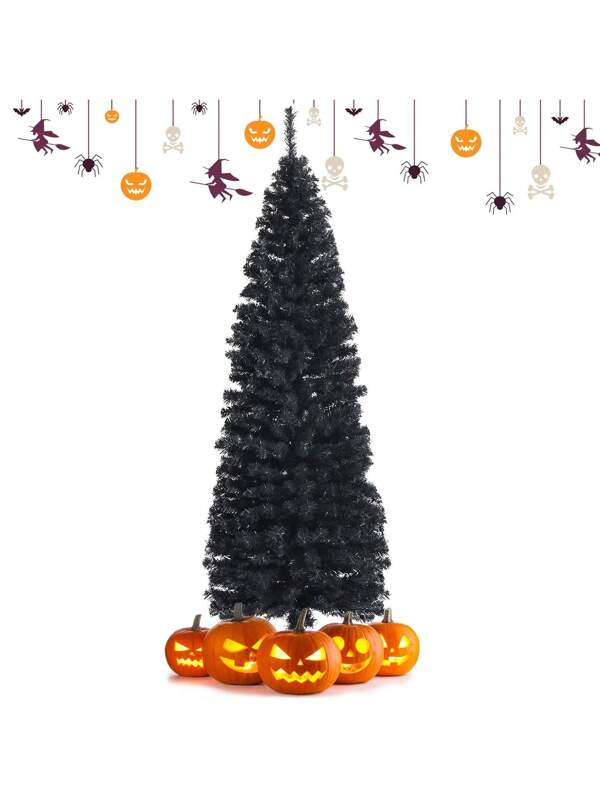 6 Feet Unlit Pencil Slim Tree Artificial Christmas Tree Black