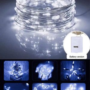 White LED Button Battery Operated String Lights, Christmas Tree Decoration Copper Wire Ambience Outdoor String Lights White