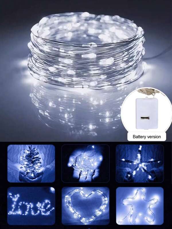 White LED Button Battery Operated String Lights, Christmas Tree Decoration Copper Wire Ambience Outdoor String Lights White