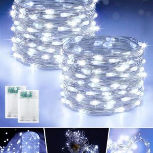 LED Battery Operated Fairy String Lights For Christmas Tree Decoration, Copper Wire Ambiance Outdoor Decorative String Lights, 3/5/10/20 Meters Long White