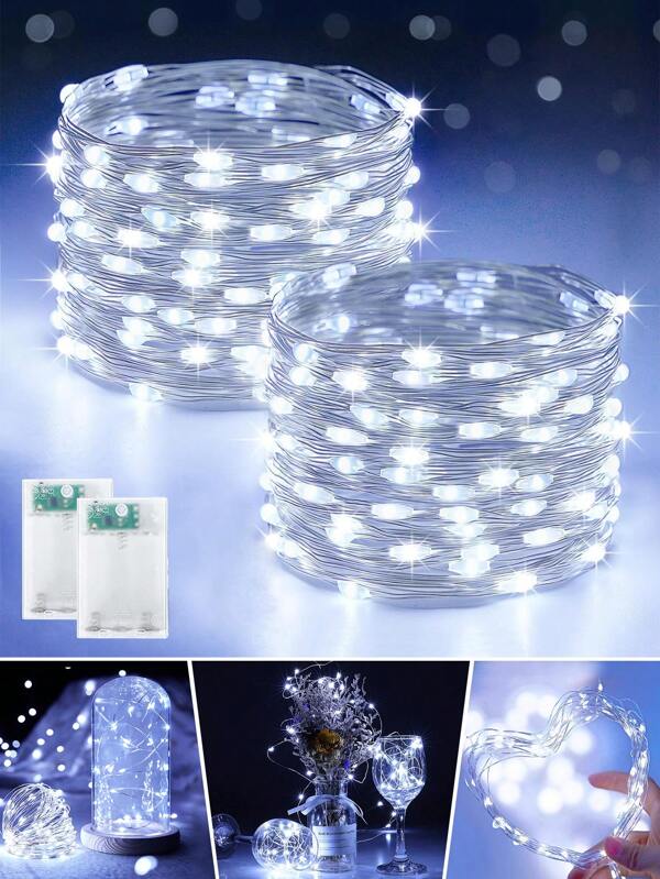 LED Battery Operated Fairy String Lights For Christmas Tree Decoration, Copper Wire Ambiance Outdoor Decorative String Lights, 3/5/10/20 Meters Long White