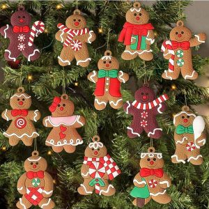 12pcs Gingerbread Man Christmas Tree Ornaments Assorted Plastic Gingerbread Figurine Christmas Tree Hanging Decorations, 3 Inches Tall Two-tone Style