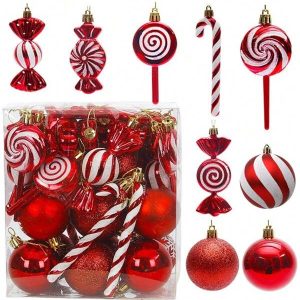 19/36 Pcs Christmas Tree Ornaments Red And White Ball Ornaments Bulk, Xmas Hanging Candy Ornaments Swirl Lollipop Ornament Candy Cane Decorations For Christmas Tree Party Decor Red and White