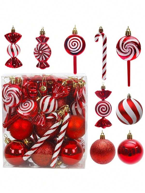 19/36 Pcs Christmas Tree Ornaments Red And White Ball Ornaments Bulk, Xmas Hanging Candy Ornaments Swirl Lollipop Ornament Candy Cane Decorations For Christmas Tree Party Decor Red and White