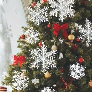 30Pcs Christmas Tree Snowflakes Decoration Atmosphere Snowflake Xmas Tree Hanging Ornaments New Year Party Supplies,Christmas White