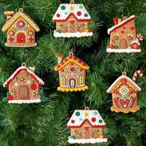 Gingerbread House Ornaments Christmas Tree Decoration 6/12pcs Gingerbread House Christmas Decorations Hanging Ornaments For Holiday Christmas Tree Home Decor Multicolor