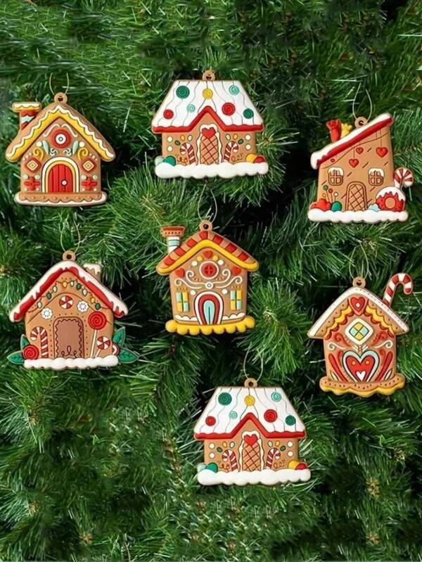 Gingerbread House Ornaments Christmas Tree Decoration 6/12pcs Gingerbread House Christmas Decorations Hanging Ornaments For Holiday Christmas Tree Home Decor Multicolor