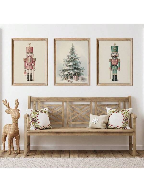 Nutcrackers Set Of 3 Christmas Prints Canvas Poster Holiday Wall Decor Vintage Xmas Printable Christmas Decorations Unframed Multicolor