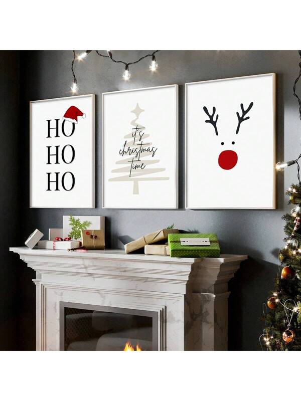 Christmas Poster 3pcs ,  Christmas Poster ,  , Art Print Reindeer,Wall Canvas Poster Art, Bedroom Living Room Hallway Decoration Multicolor