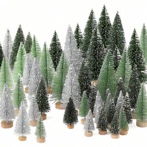 15pcs-Mini Artificial Christmas Cedar Trees With A Wooden Base, Christmas Decorations Mini Christmas Trees,Used For Christmas Decoration, Christmas Parties, Family Dining Tables, Desktop Decor,Craft Decoration, And Daily Furniture Decoration,Multicolor, Light Green, Green, Silver, For Festival, Green