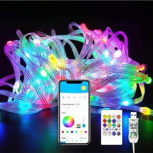 One Piece 32/50 /65ft Fantasy Colorful RGB LED Light Strip, 100/150/200 LEDs - Smart, Color Changing, APP Controlled, Remote Control, Waterproof Fairy Lights For Bedroom, Party, Home, Trees, Garden, Camping, Wedding, Halloween, Christmas Decoration - Perfect Gift For Birthday, Christmas Multicolor