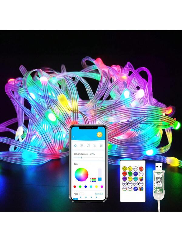 One Piece 32/50 /65ft Fantasy Colorful RGB LED Light Strip, 100/150/200 LEDs - Smart, Color Changing, APP Controlled, Remote Control, Waterproof Fairy Lights For Bedroom, Party, Home, Trees, Garden, Camping, Wedding, Halloween, Christmas Decoration - Perfect Gift For Birthday, Christmas Multicolor