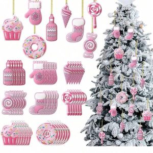 8pcs- Christmas Tree Decorations PVC Pink Christmas Candy Cane Lollipop Decorations Christmas Hanging Birthday Party Decorative Crafts Holiday Christmas Tree Party (Cute Style),Christmas Pink