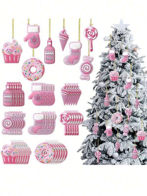 8pcs- Christmas Tree Decorations PVC Pink Christmas Candy Cane Lollipop Decorations Christmas Hanging Birthday Party Decorative Crafts Holiday Christmas Tree Party (Cute Style),Christmas Pink