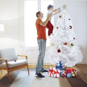 6 FT White Artificial Christmas Tree W/ 800 Branch Tips Premium Unlit Canadian Fir Full Bodied Pine Xmas Tree For Outdoor Indoor Holiday Party White