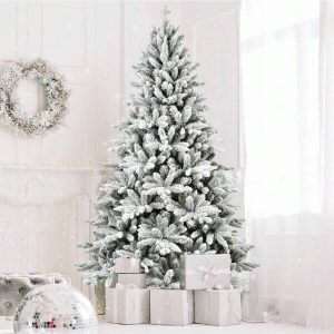 5FT PE&PVC Flocked Christmas Tree, Let Your Family And Friends Enjoy The Festive Time White+Green