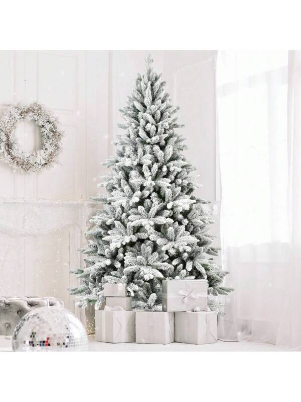 5FT PE&PVC Flocked Christmas Tree, Let Your Family And Friends Enjoy The Festive Time White+Green