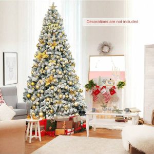 Lifezeal 9ft Snow Flocked Hinged Artificial Christmas Tree Unlit Metal White