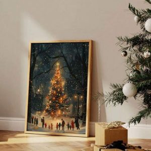 1pc New York Christmas Tree Canvas Art Print Poster, Gift For Friends, Room Decoration, Canvas Poster, Home, Living Room Decoration, Wall Art Decoration, Frameless Multicolor