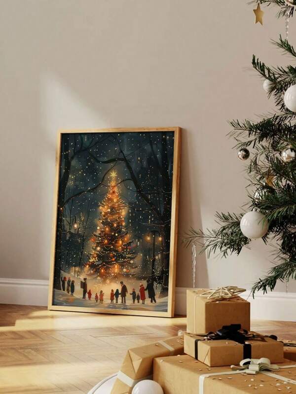 1pc New York Christmas Tree Canvas Art Print Poster, Gift For Friends, Room Decoration, Canvas Poster, Home, Living Room Decoration, Wall Art Decoration, Frameless Multicolor