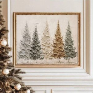 1pc Unframed Christmas Tree Retro Rustic Art Poster Abstract Xmas Holiday Vintage Farmhouse Decor Painting Canvas Print Horizontal Wall Picture Ideal Gift For Dorm,Apartment,Living Room,Bedroom,Home Decoration Multicolor