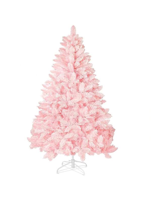 6FT Pink Snow Flocked Artificial Christmas Tree, Xmas Tree With 1000+ Branch Tips And Metal Stand For Holiday Decoration Pink