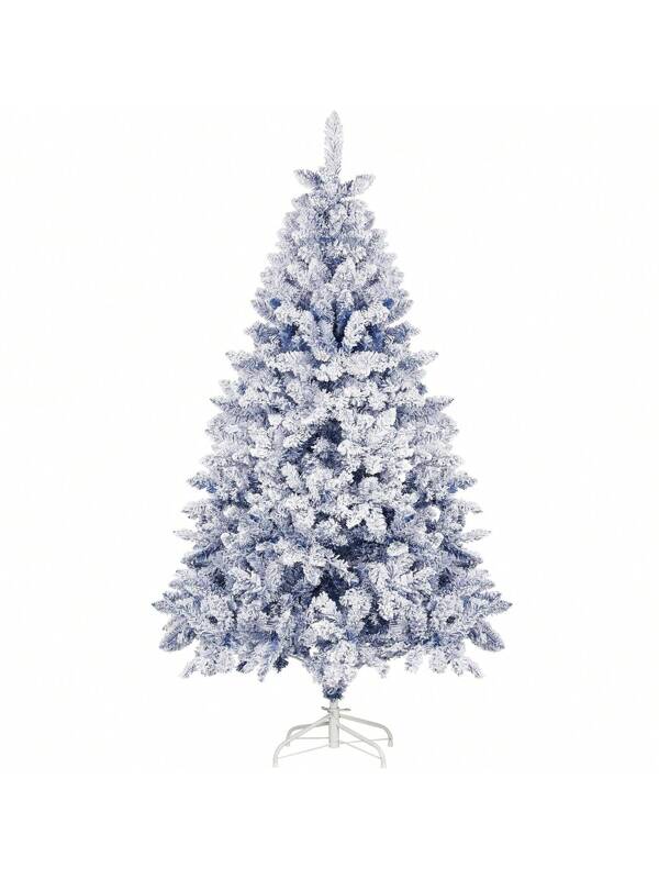 6FT Blue Snow Flocked Artificial Christmas Tree, Xmas Tree With 1000+ Branch Tips And Metal Stand For Holiday Decoration Blue